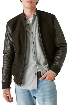 Lucky Brand Mixed Media Leather Bomber Jacket in Black