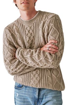 Lucky Brand Mixed Stitch Crewneck Sweater in Vintage Khaki