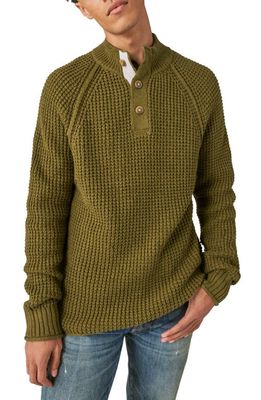 Lucky Brand Nep Cotton Blend Sweater in Dark Olive Tweed
