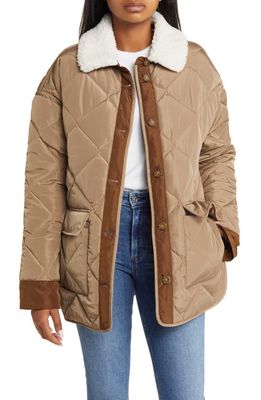 Lucky Brand Oversize Faux Shearling Collar Quilted Coat in Toffee