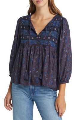 Lucky Brand Paisley Peasant Top in Black Multi