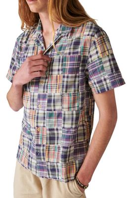 Lucky Brand Patchwork Short Sleeve Button-Up Shirt in Blue Multi