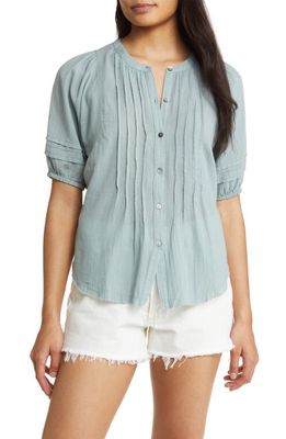 Lucky Brand Pintuck Cotton Peasant Blouse in Adriatic Blue