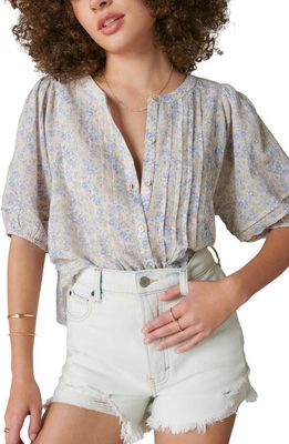 Lucky Brand Pintuck Cotton Peasant Blouse in Blue Multi