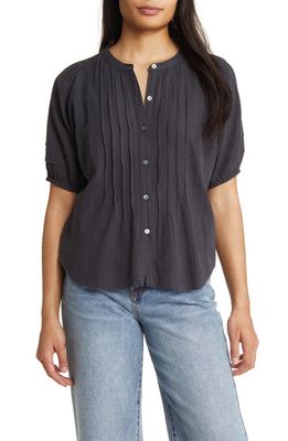 Lucky Brand Pintuck Cotton Peasant Blouse in Raven
