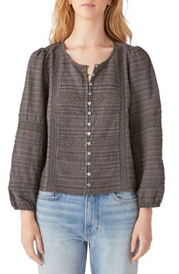 Lucky Brand Pintuck Lace Shirt in Washed Black