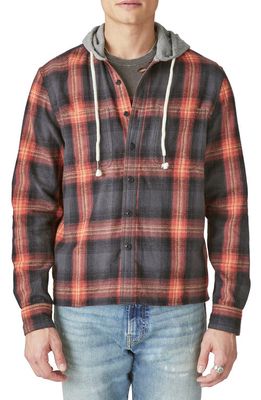 Lucky Brand Plaid Cotton Flannel Hooded Shirt Jacket in Grey Multi