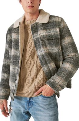 Lucky Brand Plaid Faux Shearling Lined Trucker Jacket in Grey Plaid