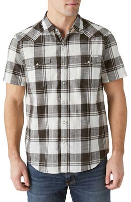 Lucky Brand Plaid Short Sleeve Stretch Cotton Snap-Up Western Shirt in Black/White