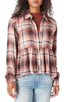 Lucky Brand Plaid Western Babydoll Long Sleeve Shirt in Blush Plaid
