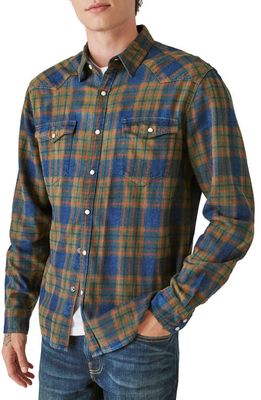 Lucky Brand Plaid Western Cotton Twill Snap-Up Shirt in Green Plaid