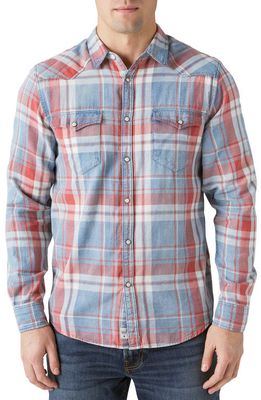 Lucky Brand Plaid Western Snap-Up Shirt in Indigo/Red