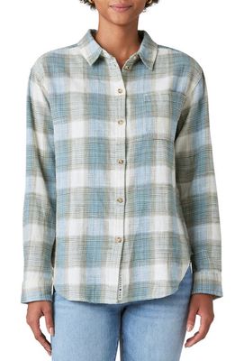 Lucky Brand Pocket Oversize Boyfriend Button-Up Shirt in Blue Plaid