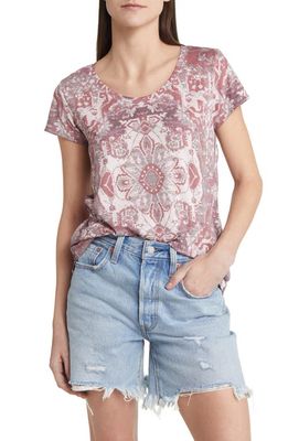 Lucky Brand Print Crewneck Tee in Pink Combo