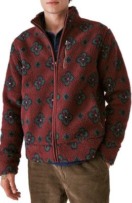 Lucky Brand Print High Pile Fleece Jacket in Red Multi