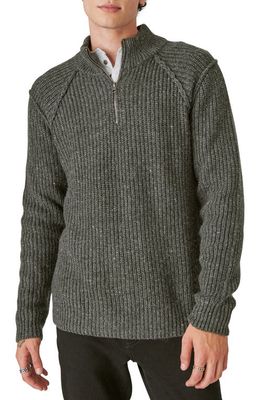 Lucky Brand Quarter Zip Tweed Sweater in Charcoal Heather Grey
