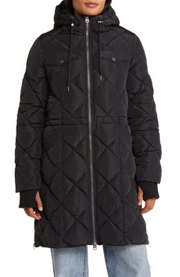 Lucky Brand Quilted Hooded Coat in Black