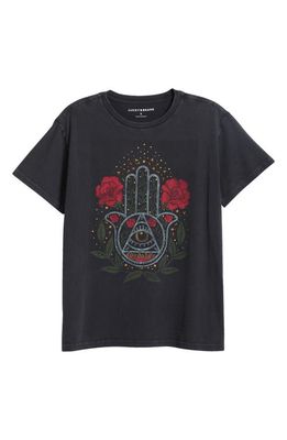Lucky Brand Rose Hamsa Cotton Graphic Boyfriend T-Shirt in Jet Black