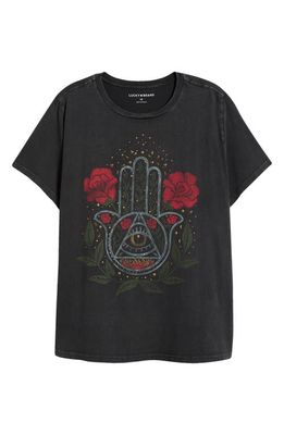 Lucky Brand Rose Hamsa Embellished Cotton Graphic T-Shirt in Jet Black