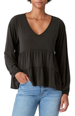 Lucky Brand Sandwash Tiered Tunic Top in Jet Black