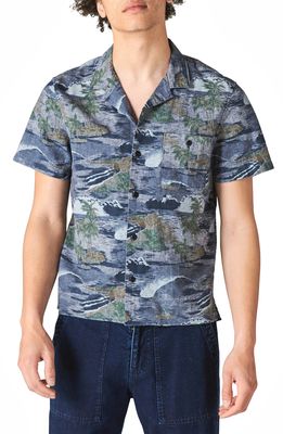 Lucky Brand Scenic Linen Blend Button-Up Shirt in Chambray Print
