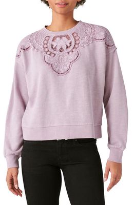 Lucky Brand Schiffley Embellished Cotton Sweatshirt in Dawn Pink