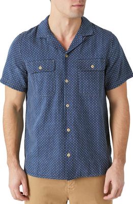 Lucky Brand Short Sleeve Button-Up Shirt in Indigo Dobby