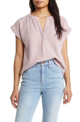 Lucky Brand Short Sleeve Cotton Shirt in Dawn Pink
