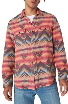 Lucky Brand Southwestern Jacquard Workwear Button-Up Shirt in Orange Multi Print