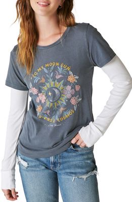 Lucky Brand Stars & Cosmos Embroidered Graphic T-Shirt in Black Iris