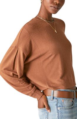 Lucky Brand Stripe Cloud Jersey Pullover in Caramel Cafe