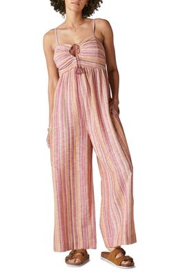 Lucky Brand Stripe Cotton & Linen Jumpsuit in Red Multi