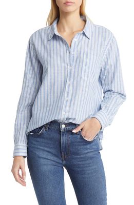 Lucky Brand Stripe Cotton Button-Up Shirt in Blue Stripe