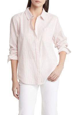 Lucky Brand Stripe Cotton Button-Up Shirt in Pink Stripe