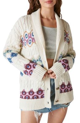 Lucky Brand Stripe Jacquard Cable Cardigan in Whisper White Combo