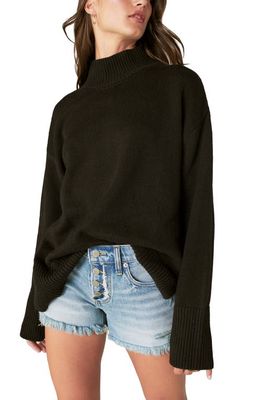 Lucky Brand Stripe Oversize Mock Neck Sweater in Black