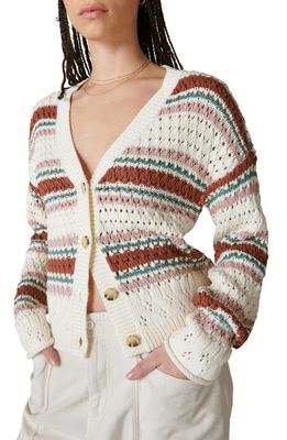 Lucky Brand Stripe Pointelle Cardigan in Sequoia Brown Multi