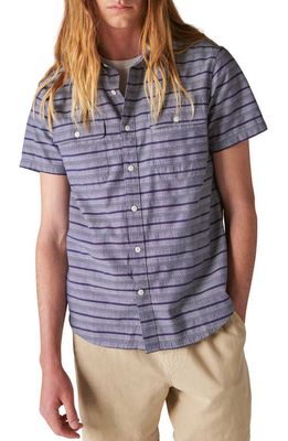 Lucky Brand Stripe Short Sleeve Button-Up Shirt in Blue Strip