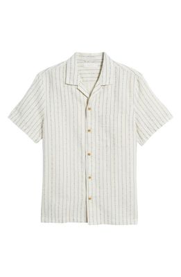 Lucky Brand Stripe Short Sleeve Linen & Cotton Button-Up Camp Shirt in Natural Stripe