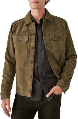 Lucky Brand Suede Military Shirt Jacket in Dark Olive