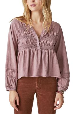 Lucky Brand Textured Babydoll Blouse in Twilight Mauve