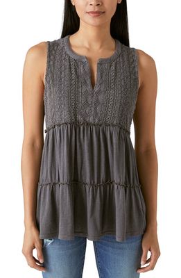 Lucky Brand Tiered Cotton Tunic Tank in Blackened Pearl