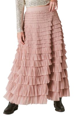 Lucky Brand Tiered Pleated Ruffle Tulle Maxi Skirt in Blush Pink