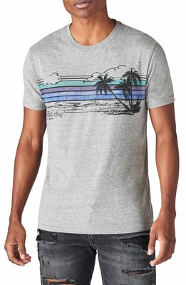 Lucky Brand Tropical Stripe Burnout Graphic Tee in Grey