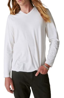 Lucky Brand Venice Burnout V-Neck Long Sleeve Cotton Blend T-Shirt in Marshmallow