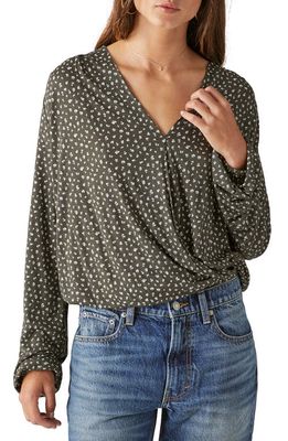 Lucky Brand Wrap Long Sleeve Top in Black Floral Print