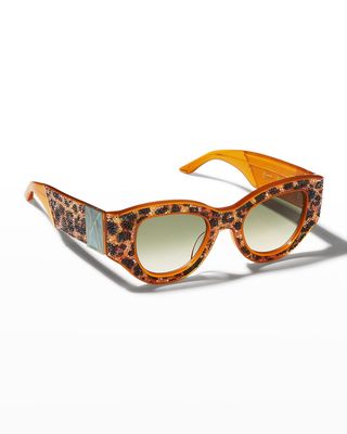 Lucky Goes to Vegas Crystals & Acetate Cat-Eye Sunglasses