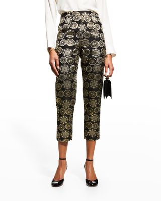 Lucy Cropped Floral Jacquard Pants
