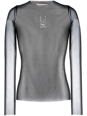Ludovic de Saint Sernin crystal-logo mesh long-sleeve top - Black