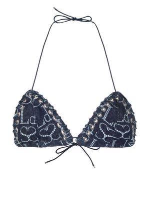 Ludovic de Saint Sernin lace-up denim bikini top - Blue